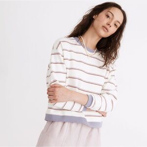 Madewell (Re)sourced Cotton Swing Sweatshirt in Stripe - XS red/blue cropped
